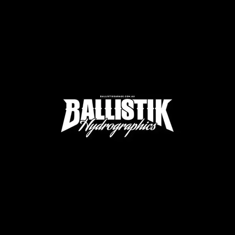 Ballistik Hydrographics logo: bold white BALLISTIK lettering with Hydrographics in script, on black.