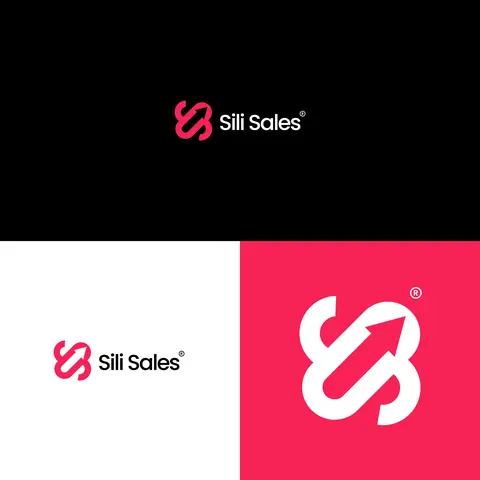 Sili Sales logo: a pink linked S mark with the wordmark, shown on black, white and pink.