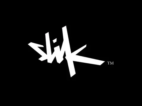 Slik logo: an angular white graffiti-style signature on black.